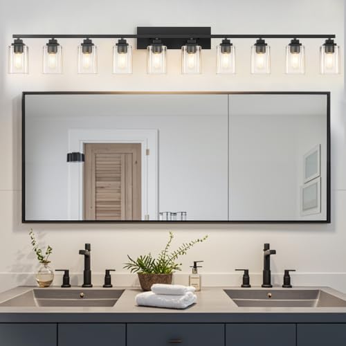 Matte Black Bathroom Light Fixtures (Black-Clear Shade / 10-Light)
