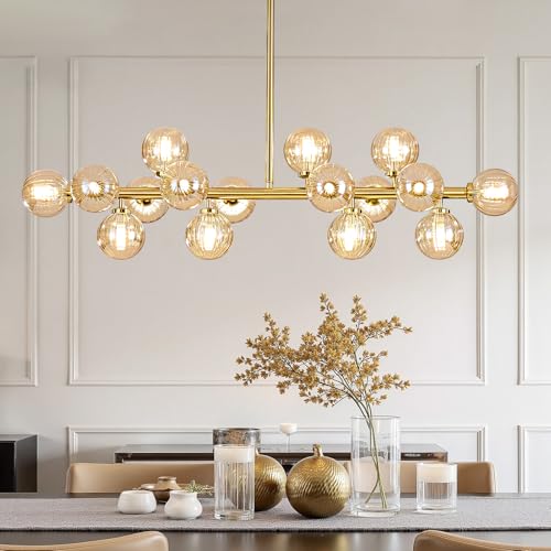 Mid Century Modern Glass Globe Sputnik Chandelier with Amber Bubble