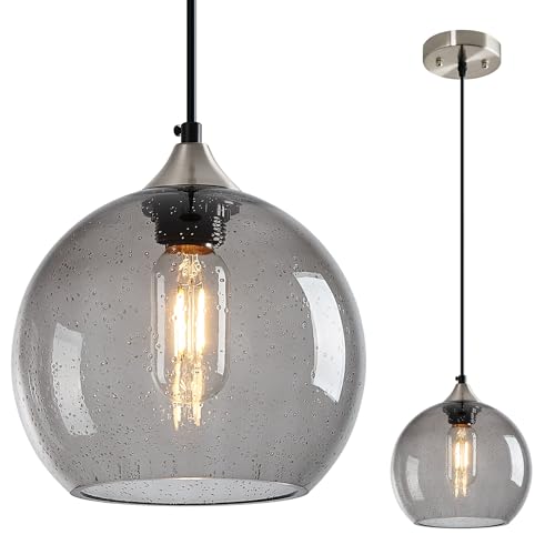 Light Grey Glass Pendant Lights Kitchen Island Lighting Globe Pendant Light Fixtures Modern Pendant Lighting for Bedroom Living Dining Room Light Fixture