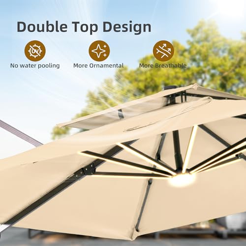 9x12 FT Patio Cantilever Outdoor Offset Umbrella with LED Lights