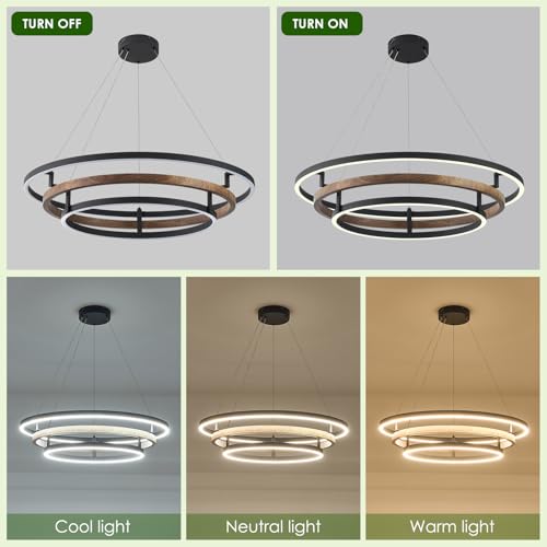 3 Rings Modern LED Chandelier Black Dimmable Circular Pendant Light for Dining Room