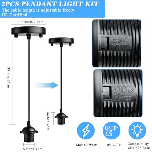 2 Pack Black Vintage Pendant Light Kit (2 Count)