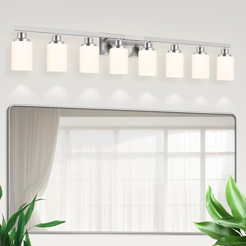 8 Light Bathroom Light Fixtures Brushed Nickel Vanity Light 52in (8 Count)