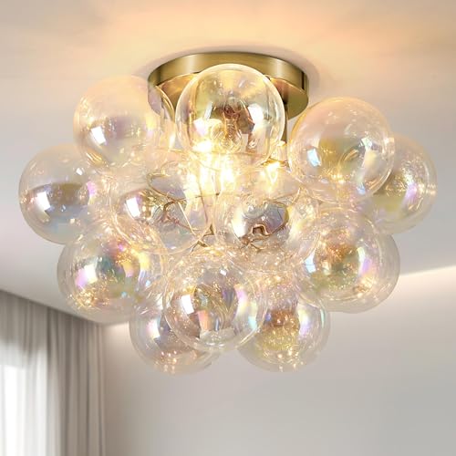 Gold Semi Flush Mount Bubble Chandelier Light Fixture