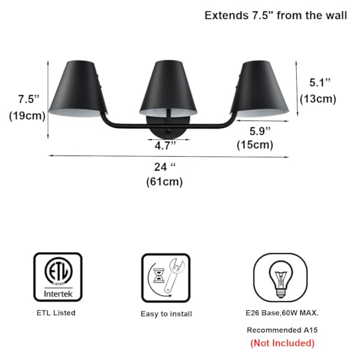 Industrial Black Vanity Light with Metal Shade