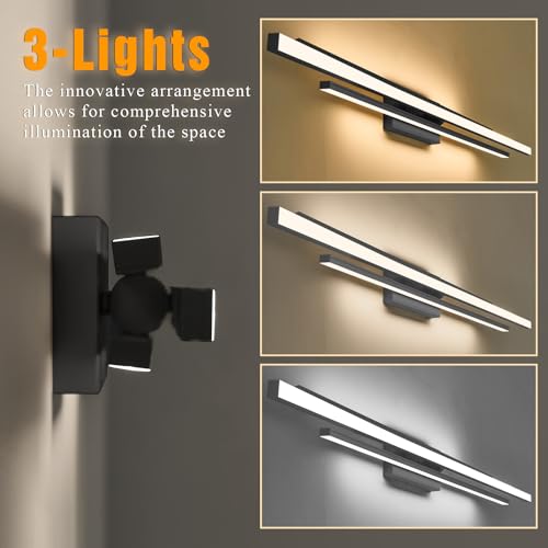 Modern LED Vanity Light 48 Inches Long Black LED Wall Light Over Vanity Mirror Hardwired Wall Mount Lighting Fixture 5CCT