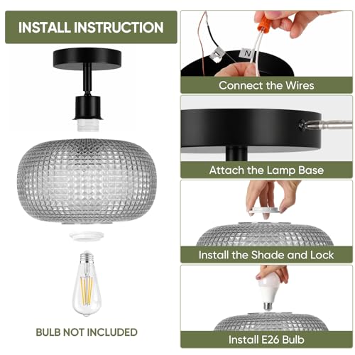 Modern Semi Flush Mount Ceiling Light with Smoky Gray Glass Shade