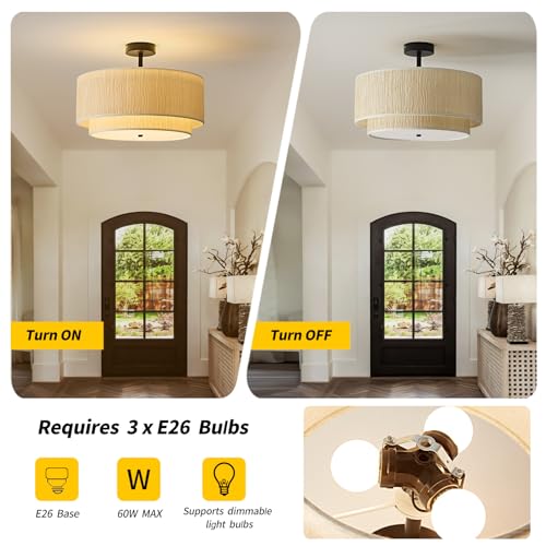16" Black Semi Flush Mount Ceiling Light (Black)