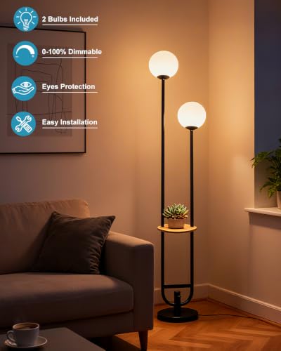 Globe Floor Lamp Mid Century Black Standing Lamp with 3000K Bulbs Included Vintage Tall Lamp with 5Lbs Heavy Base for Lving Room (2 Count)