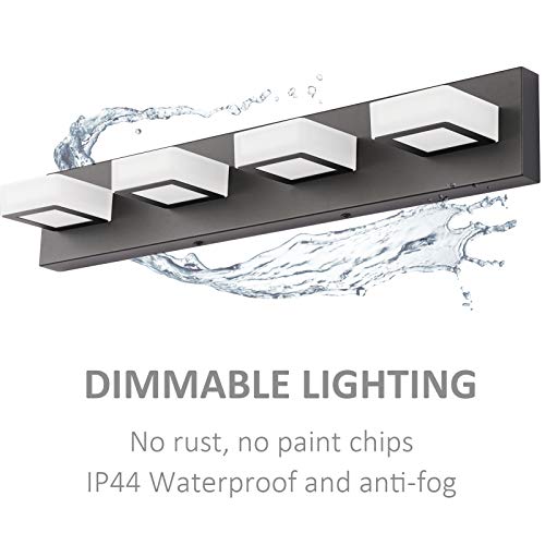 Black Vanity Light Dimmable 4 Lights LED Modern Bathroom Vanity Lighting Fixtures Modern Stainless Steel Acrylic Rotable 360° Vanity Wall Light Over Mirror