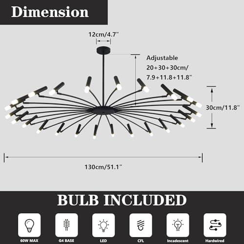 Black Sputnik Ceiling Light Extra Large Chandeliers for High Ceilings Mid Century Modern Chandelier Vintage Chandelier Light Fixture for Dining Room Living Room
