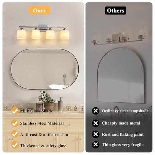 Stainless Steel Milk Glass Vanity Lights for Bathroom