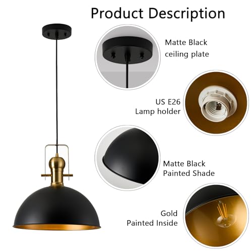 12 Inch Black Farmhouse Pendant Lights for Kitchen Island 1 Pack