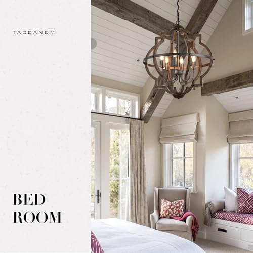 6 Light Wood Farmhouse Chandelier for Dining Room Hallway