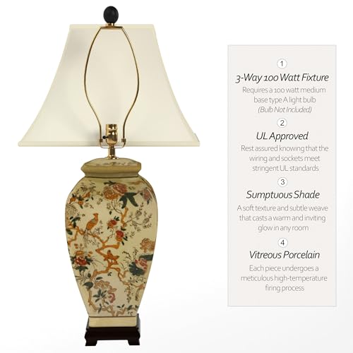 25" Autumn Birds and Flowers Vase Lamp