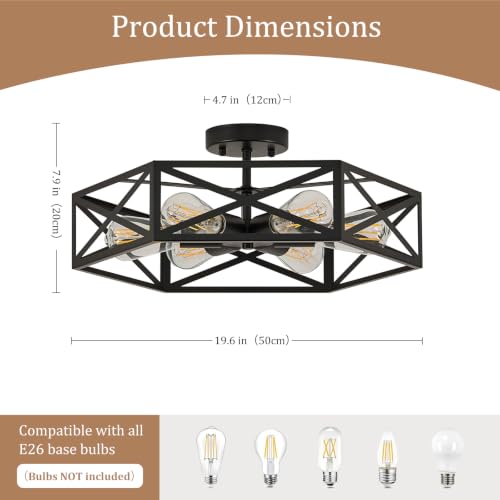 Modern Farmhouse Black Semi Flush Mount Ceiling Light 19.7 Inch (Black / 19.7 Inch)