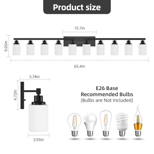 10 Light Bathroom Vanity Lights Over Mirror 65.4 inch Black (10 Count)