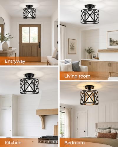Farmhouse Semi Flush Mount Ceiling Light Fixture E26 Metal Cage Industrial Ceiling Lighting for Kitchen