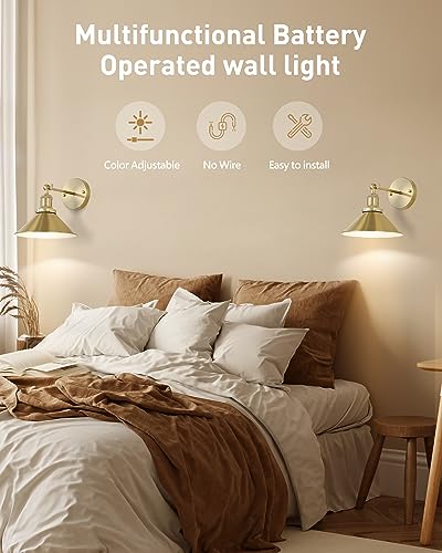 Gold Vintage Wireless Battery Operated Wall Sconces (2 Count)