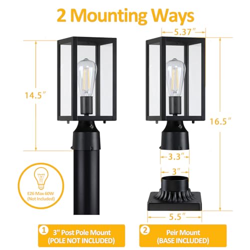Dusk to Dawn Outdoor Post Lights with Pier Mount Base (2 Count)