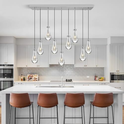 Modern Raindrop Pendant Lights Kitchen Island Teardrop Chrome Hanging Light Fixture Clear Solid Glass Chandeliers Crystal Pendant Light for Porch Living Room Dining Room