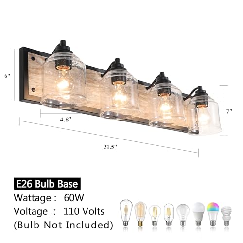 32" 4 Light Farmhouse Bathroom Vanity Light with Bubble Glass