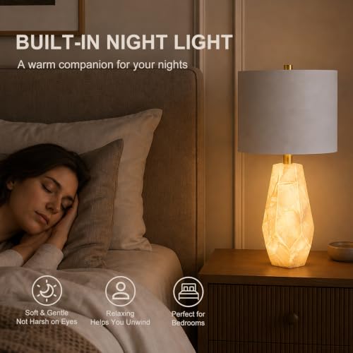 23" Alabaster Living Room Table Lamp Set of 2 with Night Light (2 Count)