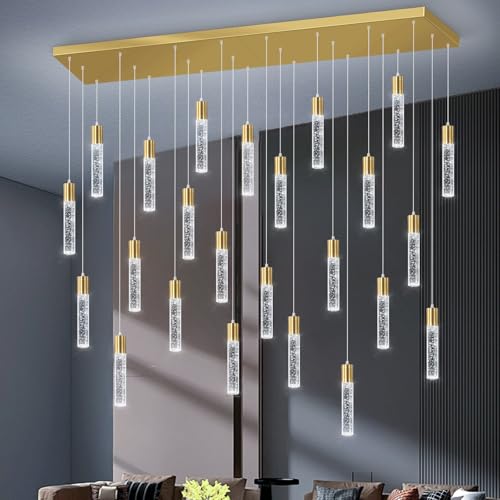 24 Lights Modern Crystal Chandeliers LED Pendant Light for Kitchen Island Dining Room Entrance Foyer Living Room 6000K Gold