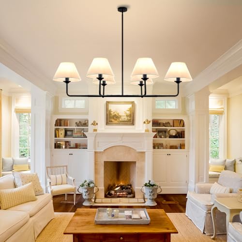 63.4"Modern Linear Chandelier with Fabric Shade
