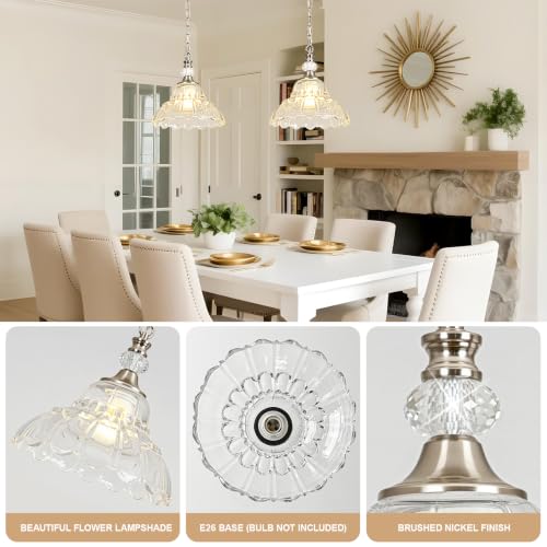 1 Piece Chandelier in Brushed Nickel Finish with White Flower (1-Light / Nickel and Chain Style)