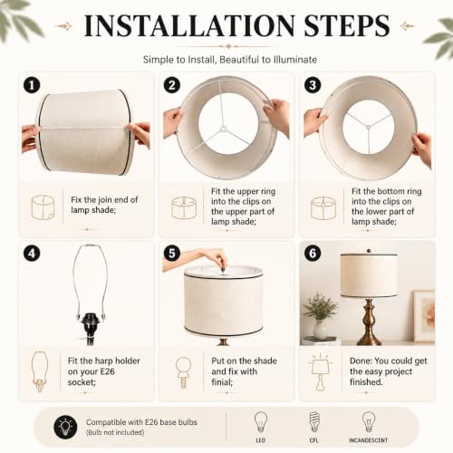 Drum Lamp Shades Set of 2 Beige Burlap