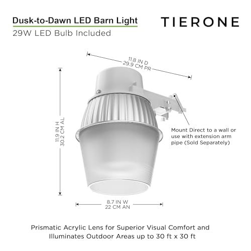 250W Equivalent Barn Light with 29W LED bulb Outdoor Dusk to Dawn Area and Flood Light with Photocell UL Listed LED Security Light for barn Garage Yard Warehouse 4000K 3300LM 120Vac Gray 2 Pack (2 Count)