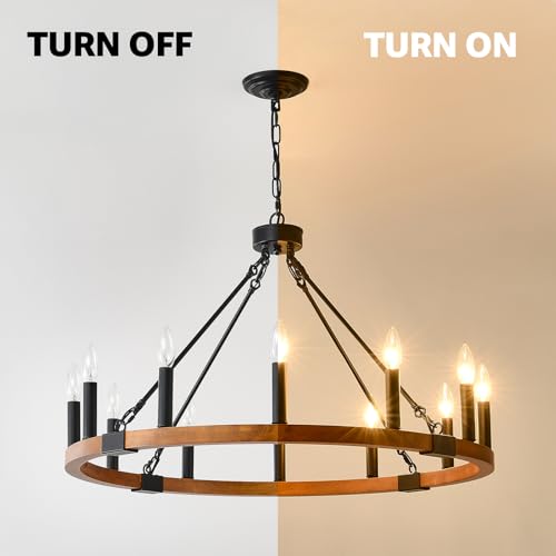 32" Solid Wood Wagon Wheel Chandelier 12