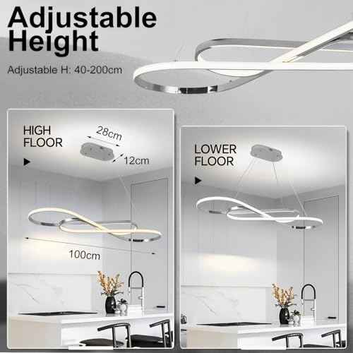 Minimalist Dimmable LED Pendant Chandelier with Remote Control | Sleek ceiling hanging light fixture, decorative lamp over table, suitable for kitchen island and dining room indoor lighting