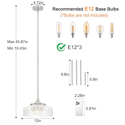 Brushed Nickel Pendant Light with Clear Glass Lampshade