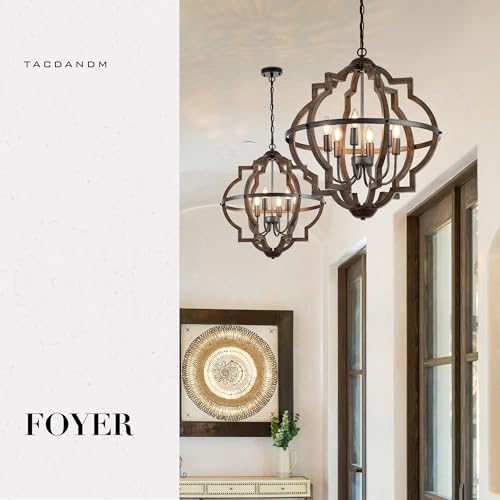 6 Light Wood Farmhouse Chandelier for Dining Room Hallway