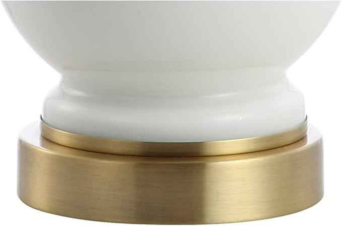 JONATHAN Y 22" White Modern Glass Table Lamp Set of 2, Brass Gold Bedside Lamp with White Linen Shade for Bedroom Living Room, LED Bulbs Included JYL4033A-SET2