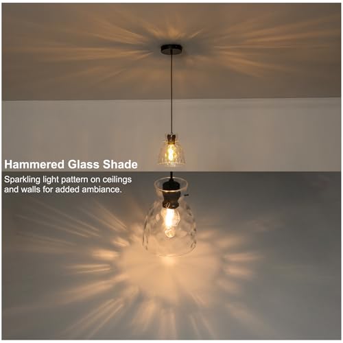 6" Mini Hammered Glass Black Pendant Lights Kitchen Island Lighting 2 Pack (2 Count)