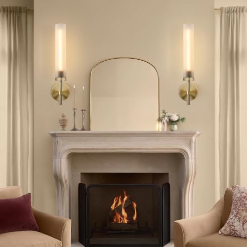Brass Hardwired Frosted Glass Bathroom Wall Sconces 2 Pack (2 Count)