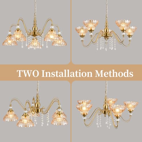 5 Light Vintage Chandelier in Brushed Gold Finish with Amber Flower (5-Light / Gold and Amber)