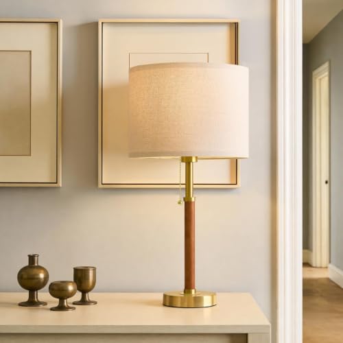 22" Wood Table Lamps Mid Century Modern Lamp for Bedroom Living Room (2 Count)
