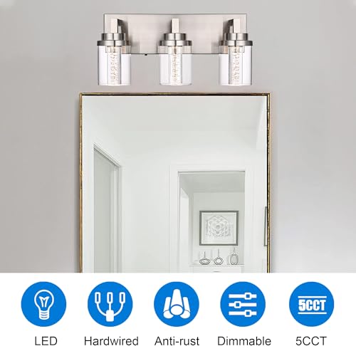 3 Light Modern LED Bathroom Vanity Light Bar Brushed Nickel