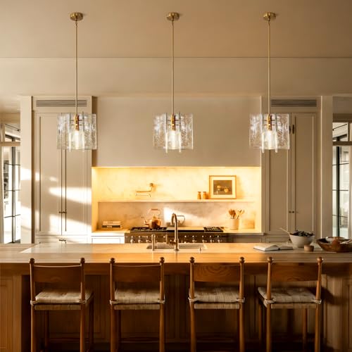Modern Large 12 in Brass Water Ripple Glass Kitchen Island Pendant Light Fixtures