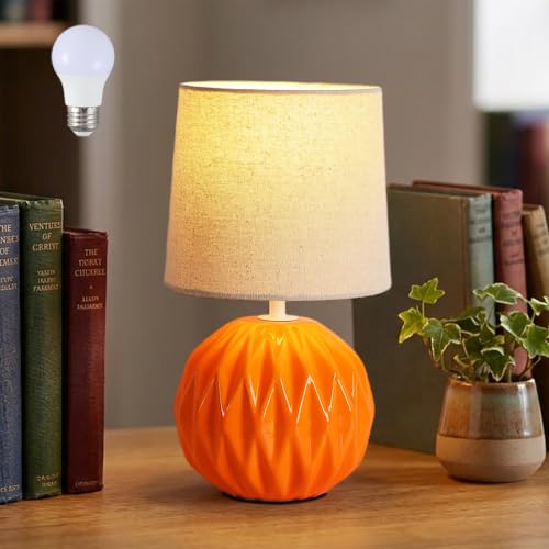 Orange Ceramic Table Lamp with Linen Shade