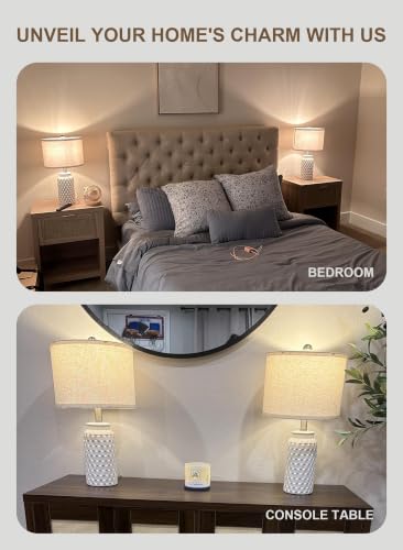 20.5" White Modern Ceramic Bedside Lamps Set of 2 (2 Count)