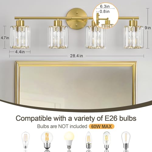 Modern Gold Crystal Bathroom Light Fixtures