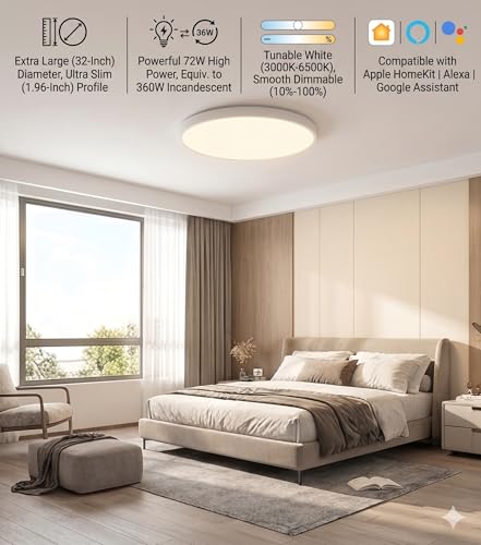 32 Inch Large LED Flush Mount Ceiling Light Fixture