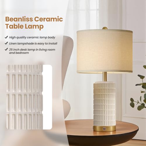 25" Ceramic Touch Table Lamp Set of 2 for bedroom and Living Room White (2 Count)