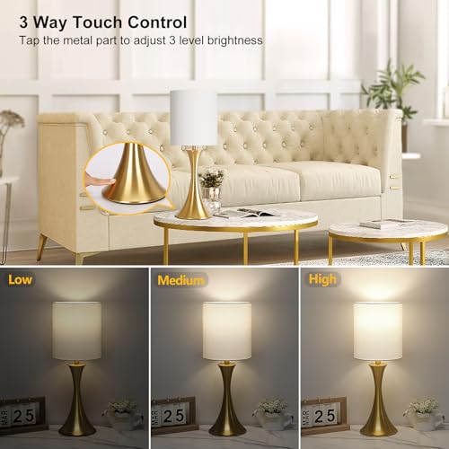 Gold Bedside Lamp Touch Control Table Lamp for Bedroom