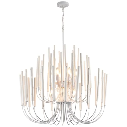 Extra Large Chandelier Farmhouse Whitewash Wood 32Inch Pendant Light